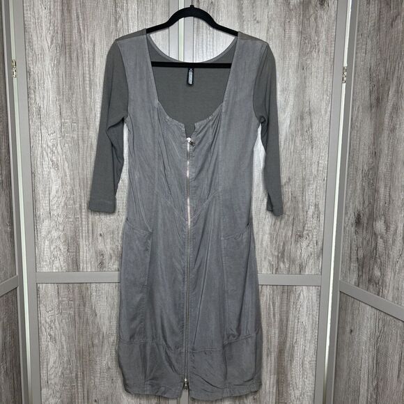 Inizio Dress Full Zip Closure Ribbed Tencel Taupe Gray Pockets Made in Italy M - Picture 1 of 7